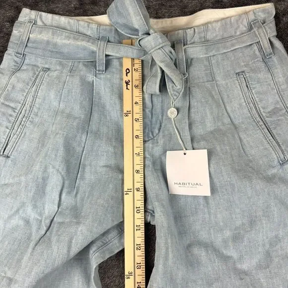Habitual Los Angeles Wide Leg Linen Blend Belted Blue Denim Jeans 29X22.5 NWT* - Picture 5 of 16